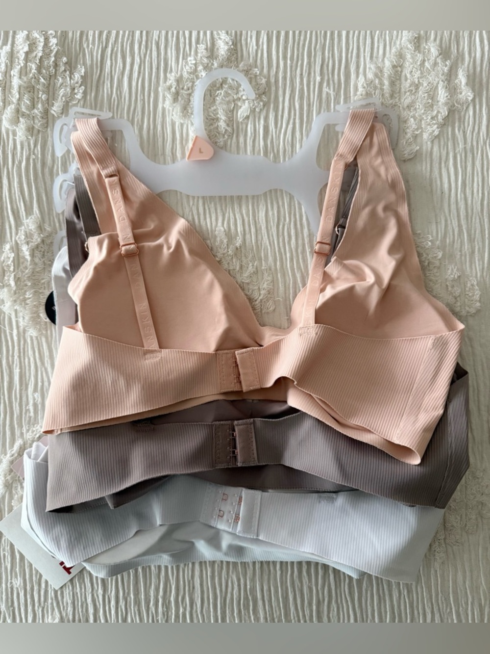 [NWT] Danskin Ribbed Seamless Bralette Trio in Blue-Gray, Taupe, Blush (L) - Picture 2 of 7